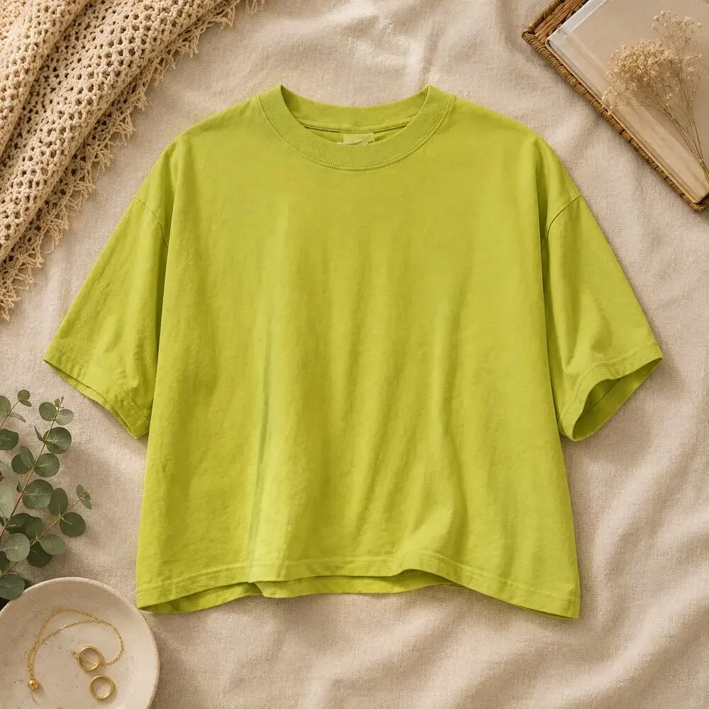 Abercrombie & Fitch Women's Oversized Crop T Shirt Lime Green Boxy Tee SZ XL